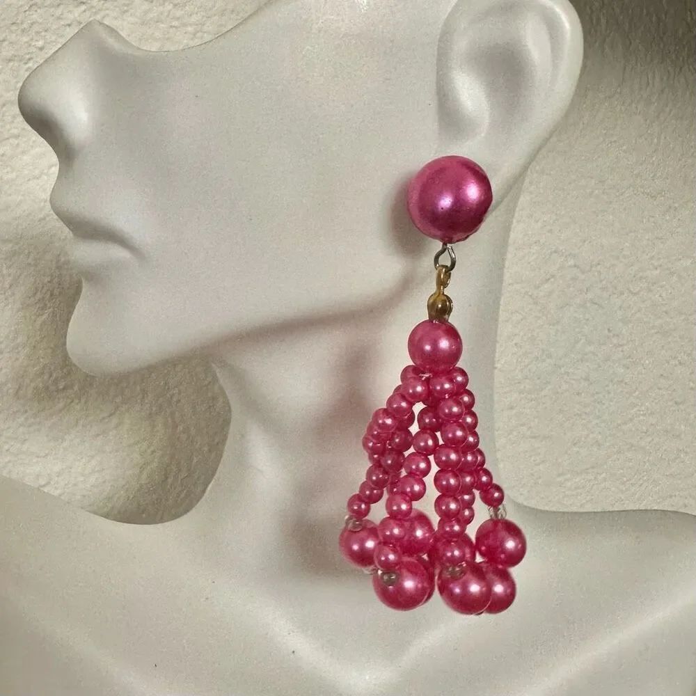 Pink beaded drop earrings